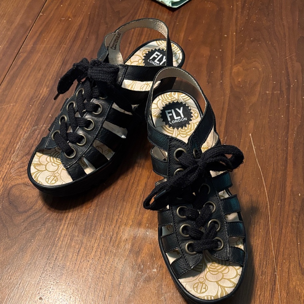 Fly London Black Gladiator Sandals